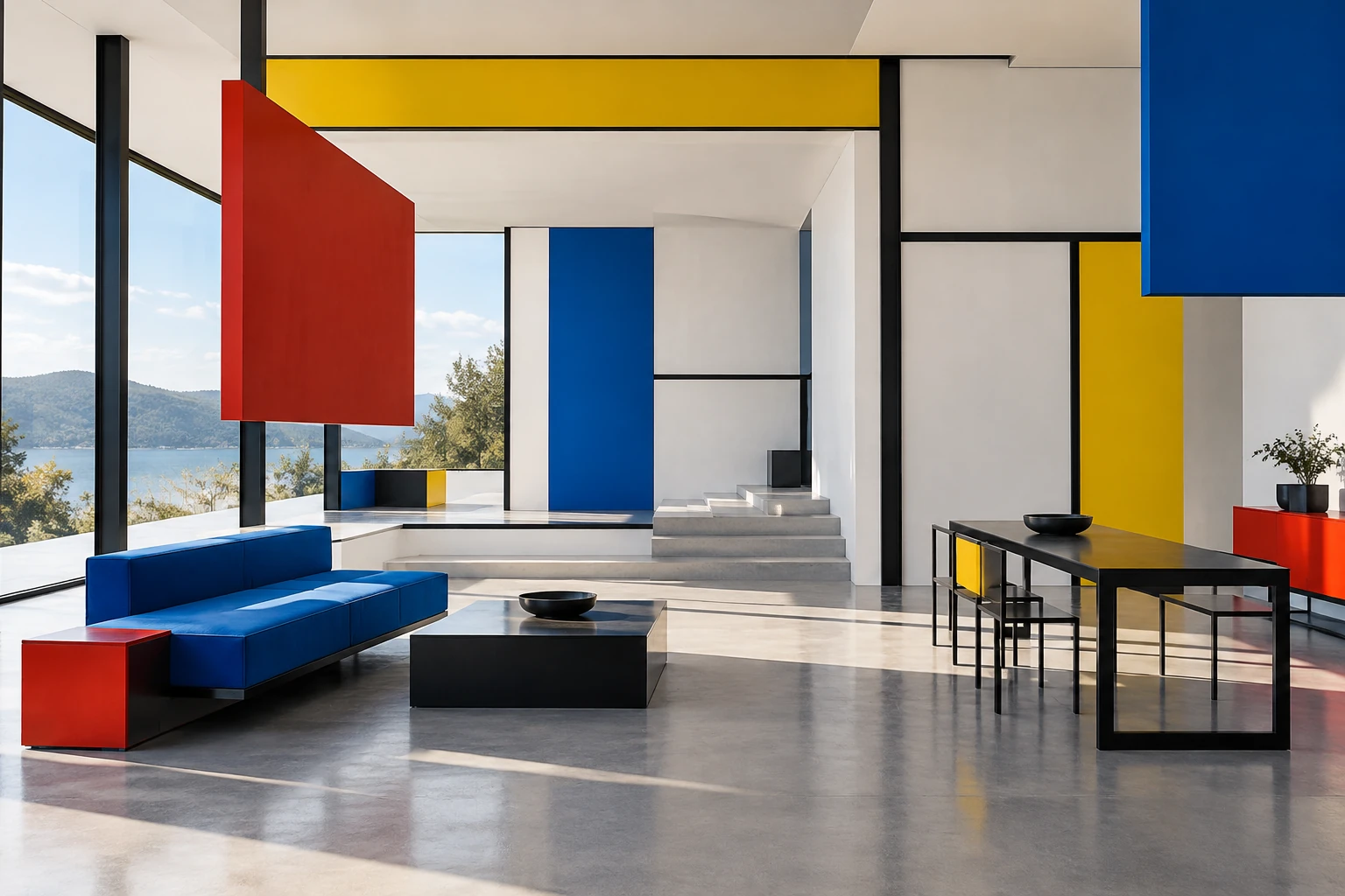 Illustration générée : Plans colorés dans l’espace, interprétation du sujet De Stijl.