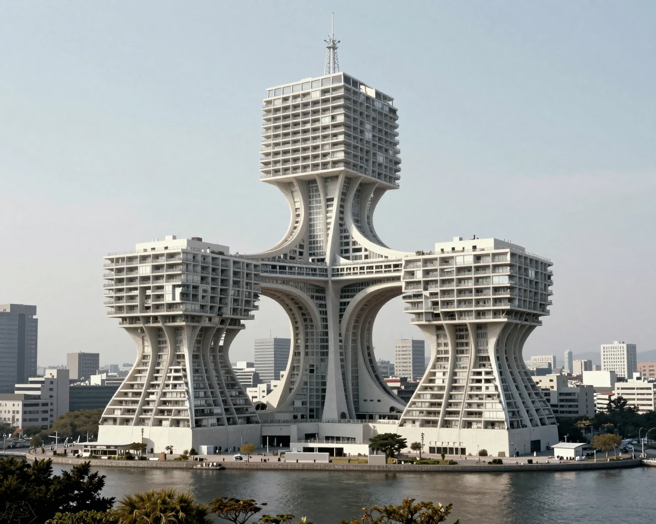 Illustration générée : Infrastructure et logements, interprétation du sujet Métabolisme japonais.