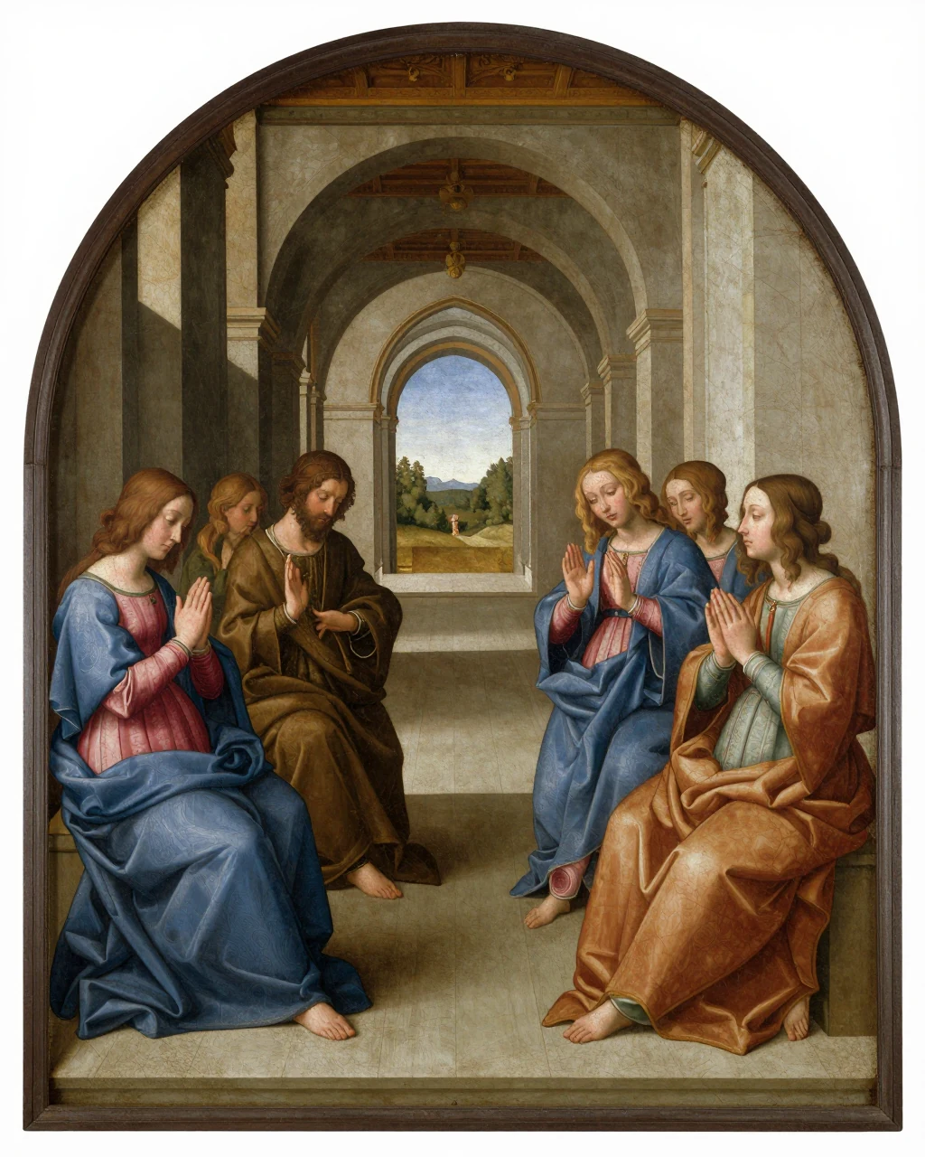 Illustration générée, Renaissance italienne : Invented devotional panel with measured perspective.