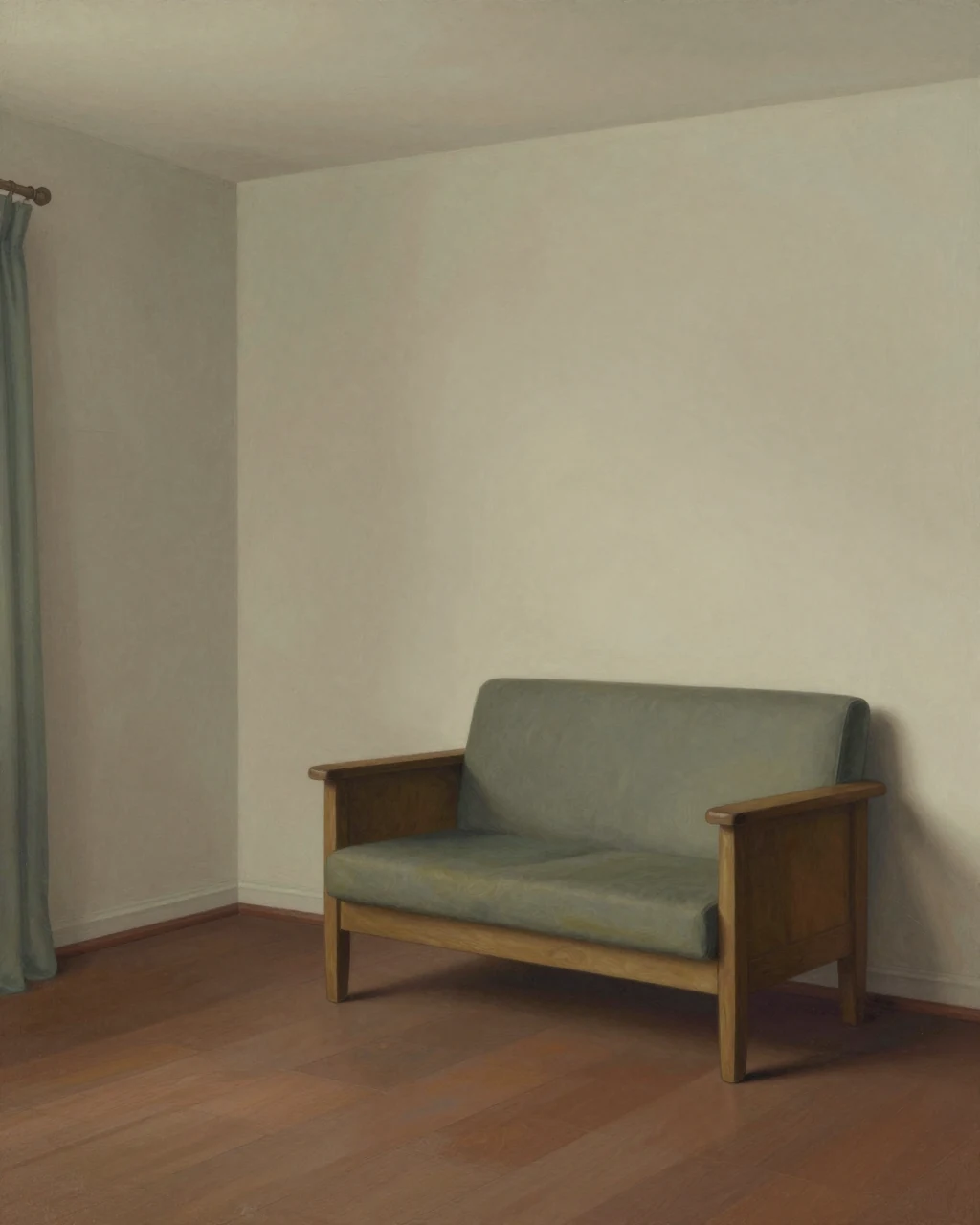 Illustration générée, Surréalisme : A familiar room with one impossible object relation.